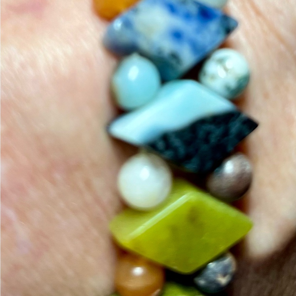 Semi-precious stone bracelet elastic Bohemian 
 multi colored‎ statement piece - Picture 2 of 7